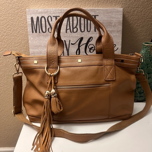 Cuore & Pelle Large Amelia Satchel Tan Leather  bag - Picture 1 of 14